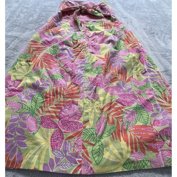 Lilly Pulitzer Dress Womens 8 Sabrina Bottoms Up Print Strapless Frog Floral - Picture 11 of 16